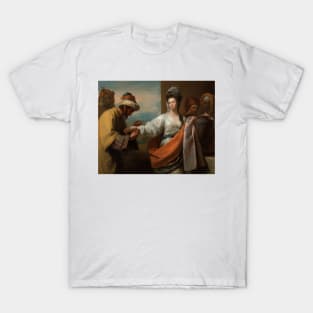 Isaac's Servant Tying the Bracelet on Rebecca's Arm by Benjamin West T-Shirt